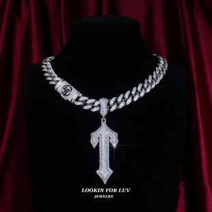 LFL欧美嘻哈饰品 Central cee同款字母T TRAPSTAR十字架吊坠项链