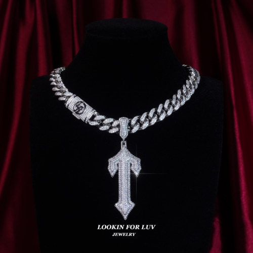 LFL欧美嘻哈饰品 Central cee同款字母T TRAPSTAR十字架吊坠项链