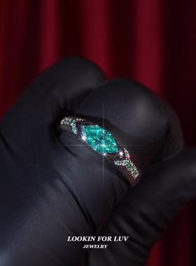 LFL欧美嘻哈饰品 S925银莫桑钻湖水绿马眼荷鲁斯之眼百搭银戒指