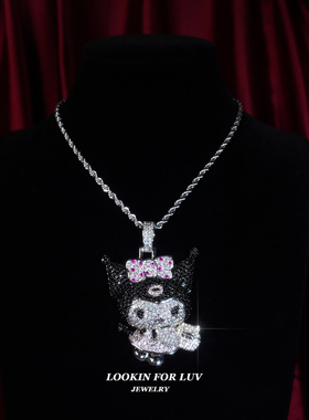 LFL欧美嘻哈饰品 满钻kuromi库洛米吊坠 可爱小众项链挂坠毛衣链
