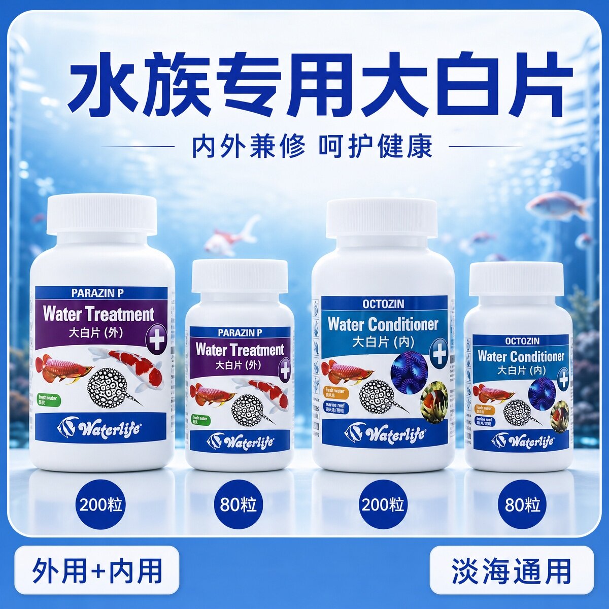 正品原装Waterlife水族专用大白片净水剂内外寄头洞肠胃淡海水通