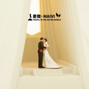 1:64麦微人偶融蜡灯水泥小夜灯万神殿教堂灯装饰结婚新郎新娘模型