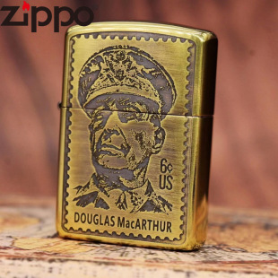 zippo正品原装芝宝打火机黄铜盔甲常规五星上将麦克阿瑟美国陆军