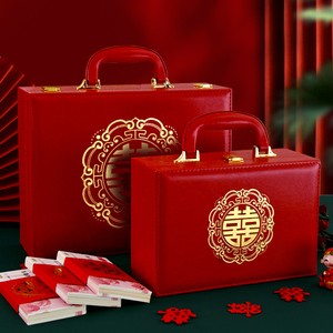 结婚庆彩礼箱婚礼女方陪嫁箱订婚礼金箱红色钱箱婚庆装礼金礼盒箱
