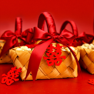 结婚庆婚房装饰用品早生贵子模具篮子压床摆件收纳手提篮编制篮子