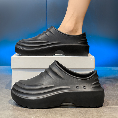 秋季厨房防滑耐磨一脚蹬劳保工作鞋厨师鞋男黑色上班防水防油男鞋