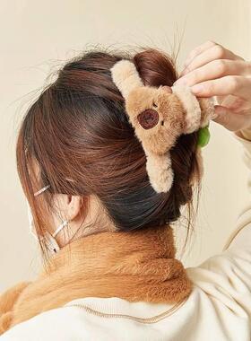 卡皮巴拉抓夹女大40559号鲨鱼夹毛德绒美拉子夹头饰毛夹茸茸水豚