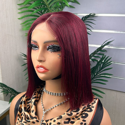 欧美女士前蕾丝波波头短直发真人发Human hair直发bobo头蕾丝头套