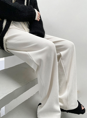 秋冬白色阔腿裤女2022新款高腰垂坠感直筒加绒雪尼尔条绒休闲长裤