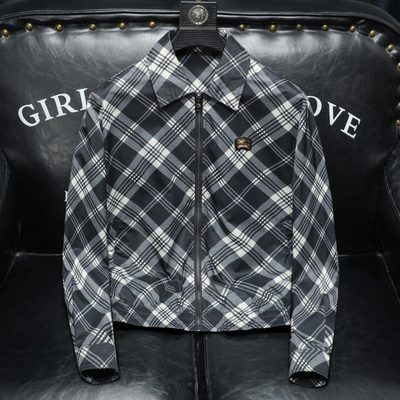 2026年春款新款男士翻领款潮男夹克外套格子格纹时尚潮流大码笳克