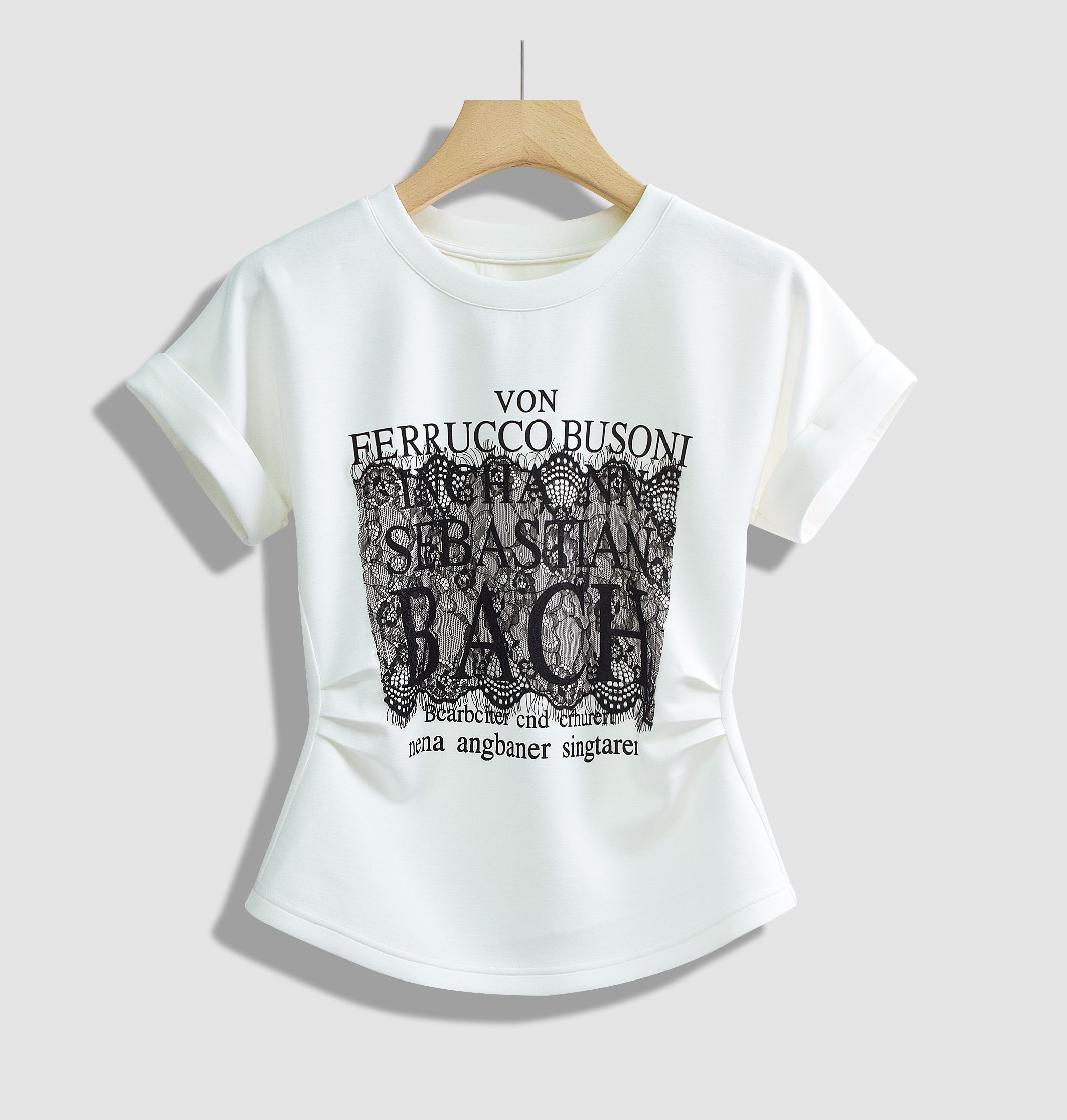 【菲儿】高级设计感蕾丝印花收腰短袖T恤-C/A162-Y5191-封面