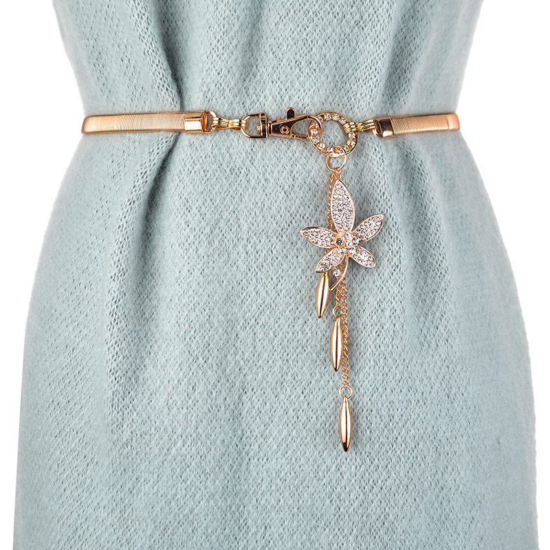 弹力镶钻挂坠金银色腰带