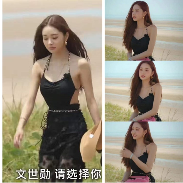 单身即地狱宋智雅同款黑色性感露背链条裙式连体泳衣度假沙滩长裙