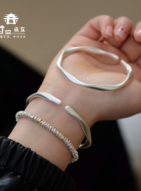 寸四银庄足银999雪花银莫比乌斯描金开口手镯高级感送女友闺蜜