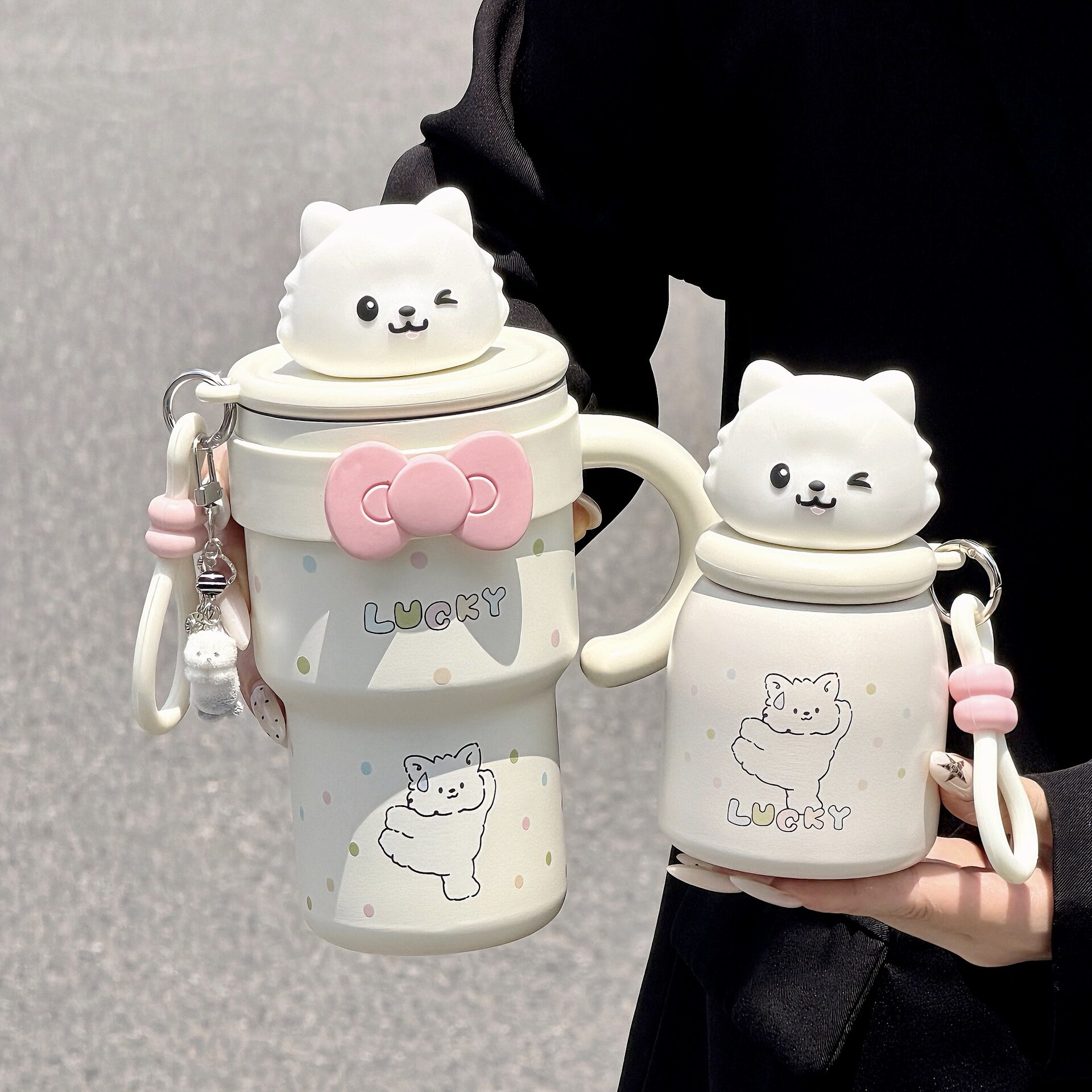 可爱猫保温杯女生高颜值大容量吸管杯桌面冰霸杯子学生办公室水杯