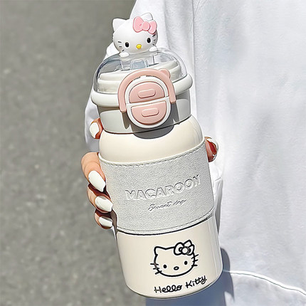 helloKitty保温杯女生高颜值 带手提可爱便携学生吸管双饮杯水杯