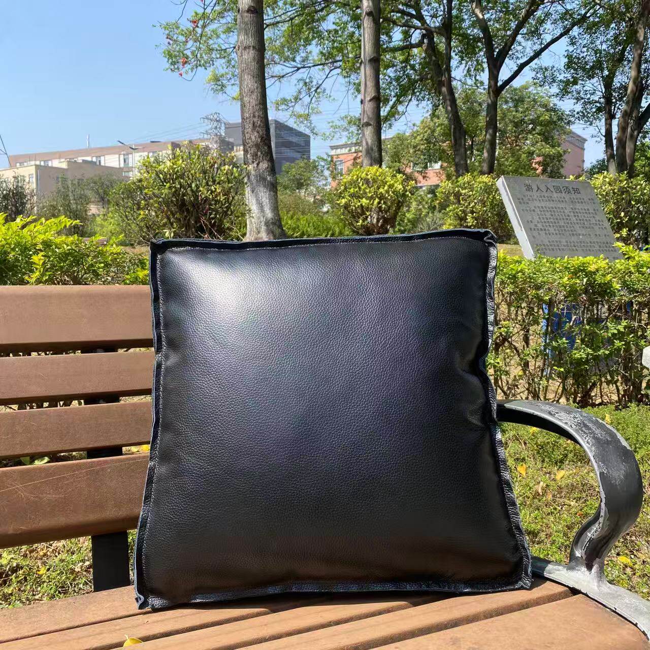 头层牛皮荔枝真皮腰靠垫黑色商务休闲靠枕客厅卧室沙发垫柔软舒适