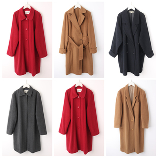 古着vintage大衣毛呢绒孤品外套日本制中长款单双排扣气质宽松19B