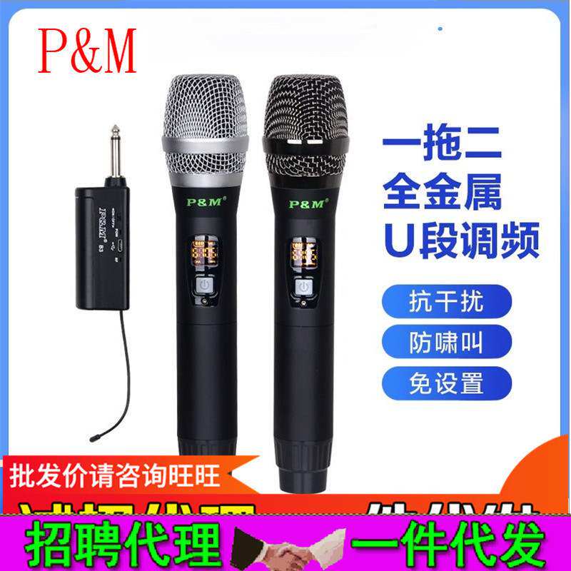 PM 无线动圈话筒抖音快手网红直播K歌U段麦克风套装可连声卡音箱