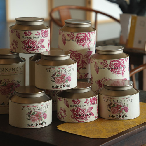 新中式云南墨红玫瑰罐密封罐订制
