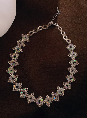 东大门韩国水晶串珠短款蕾丝项链