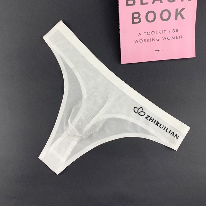 男士内裤冰丝轻薄性感微透明诱惑丁字裤丝滑3D囊袋一片式低腰速干