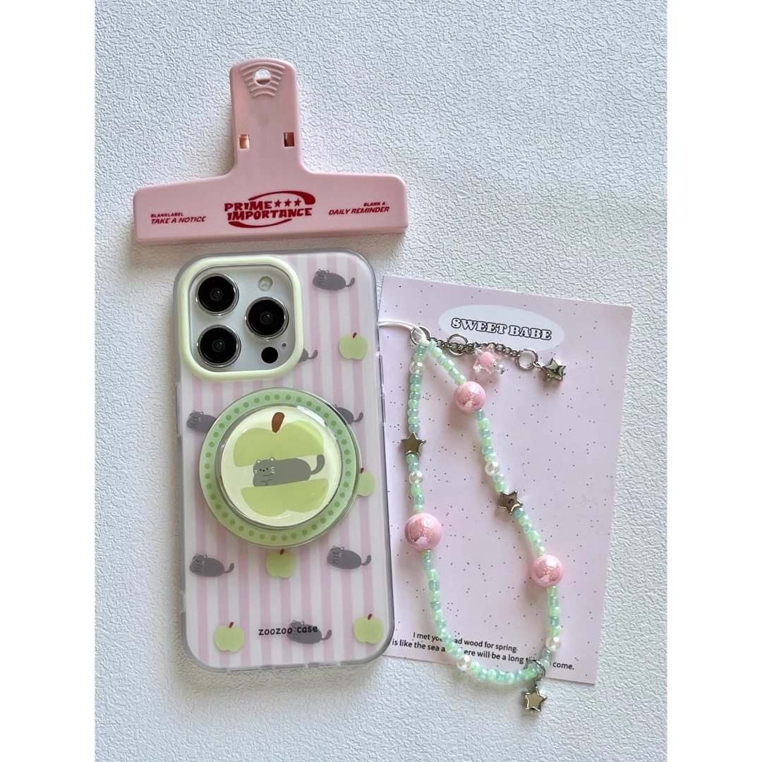 ins韩风清新条纹猫咪支架适用iphone15promax手机壳苹果14/13pro硅胶12/11防摔14promax全包软壳xs/xr女78p潮