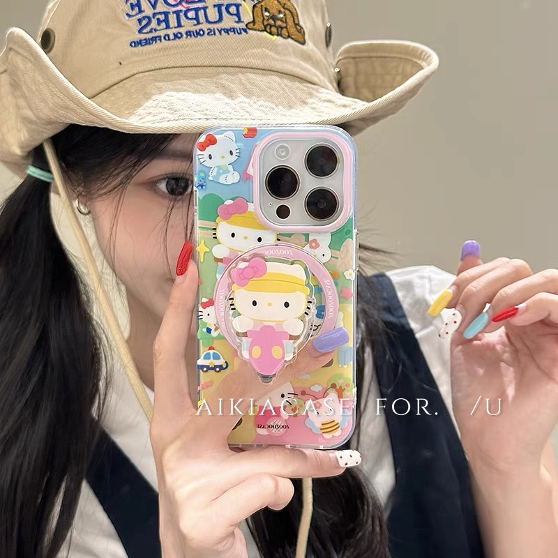 可爱乐园骑车kt猫支架适用iphone13/14promax苹果15/16手机壳12/11防摔14/15plus软xsmax/xr女7p/8plus保护套