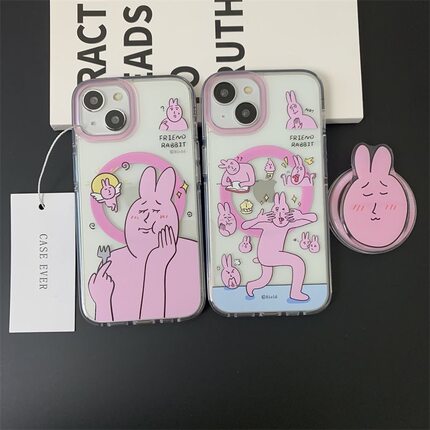 卡通ins粉色兔子磁吸支架适用iphone15plus手机壳苹果14/13promax硅胶12/11全包15promax防摔xsmax/xr女78p潮