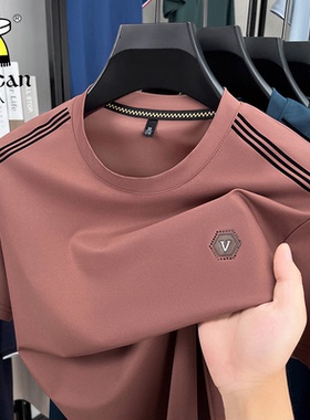 稻草人纯棉圆领短袖男士中青年夏季新品宽松休闲时尚百搭T恤