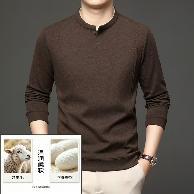 【绵羊毛+桑蚕丝】秋季男士轻奢时尚长袖休闲圆领暗扣免烫卫衣