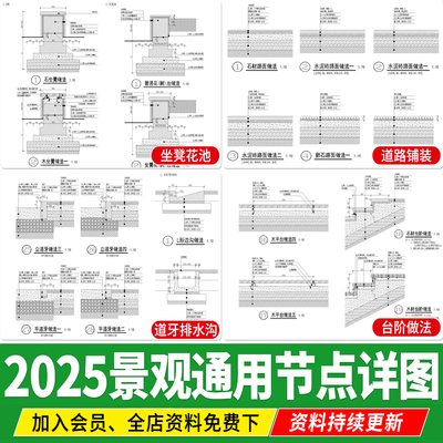 园林景观通用节点常用做法详图CAD施工图铺装路面大样图模板范例