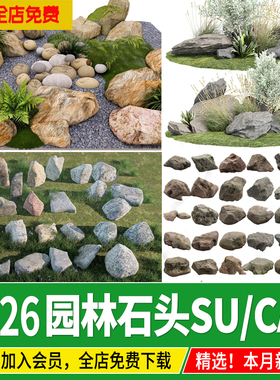 景观石头园林入口景石假山石天然石造型石小品草图大师SU模型cad