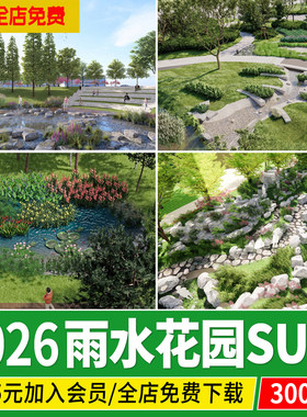 海绵城市雨水花园滨水湿地公园自然生态景观野趣草图大师SU模型