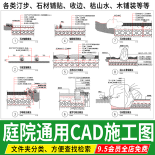 庭院通用做法图节点大样图详图花园沙砾石头收边设计CAD施工图纸