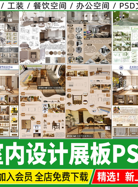 2026现代室内设计ps展板排版家装住宅工装民宿餐厅模板psd素材