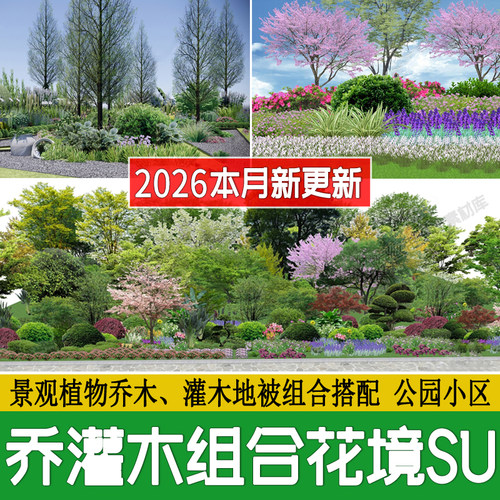乔木灌木地被花境植物组团组合镜公园树木园林景观草图大师su模型