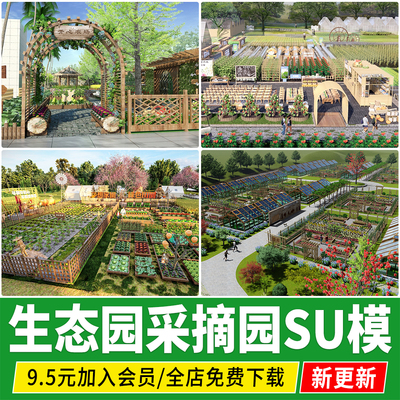 生态园采摘园农家乐农业园民宿美丽乡村振兴新农村su模型设计素材