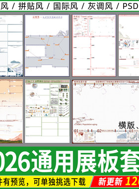 2026环艺景观城市规划A0A1毕业生作品设计横版PS展板PSD排版模板