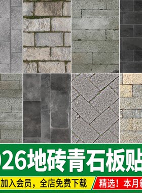 青石板地砖地面铺装中式乡村古街路面复古老石板SU材质贴图PS素材