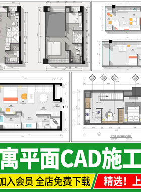 公寓小户型CAD平面布局图标准房型住宅样板间平层复式CAD施工图