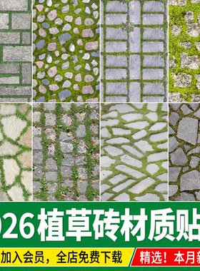 植草砖透水砖草坪砖停车位生态地面铺装间隙碎拼su材质素材ps贴图
