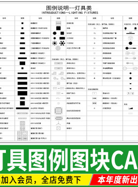 灯具图例大全 射灯吊灯室内照明设计说明 CAD施工图图块图库素材