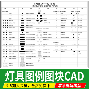灯具图例大全 射灯吊灯室内照明设计说明 CAD施工图图块图库素材