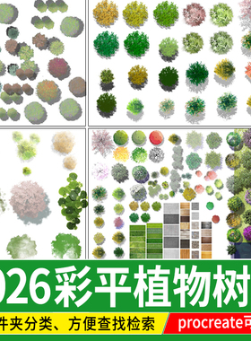 园林景观总平面图植物树木图例ps素材psd免抠小清新竞赛风彩平 图