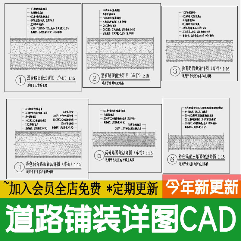 园林道路铺装做法详图公园地面景观园路通用节点大样图cad施工图