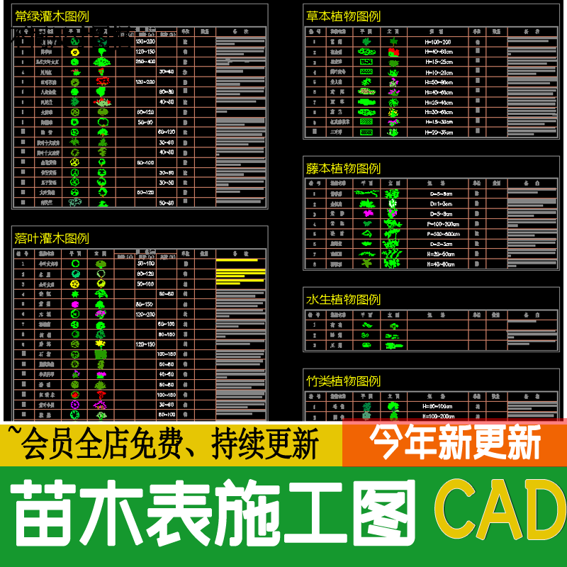 园林景观绿化苗木表规格南方北方植物配置植物图例CAD素材施工图 商务/设计服务 设计素材/源文件 原图主图