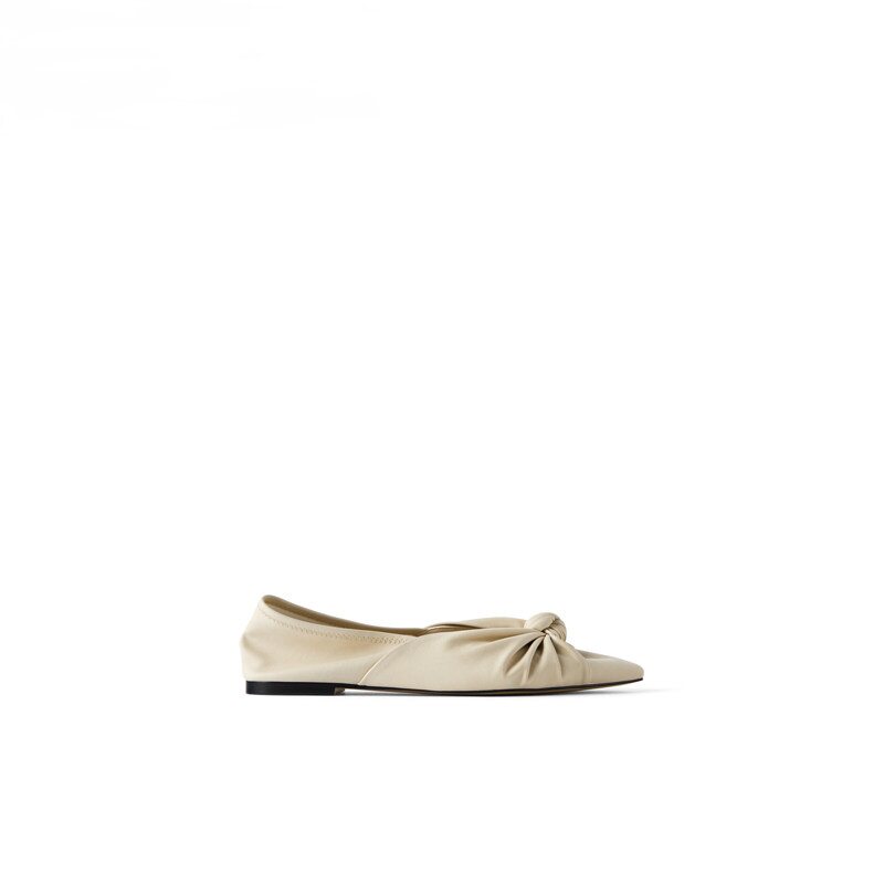 ZA WOMENS SHOES NUDE KNOT SOFT FLAT BALLET SHOES SINGLE SHOES WOMENS AUTUMN 2023 NEW POINTED-TOE SHALLOW VERSATILE WOMENS SHOES