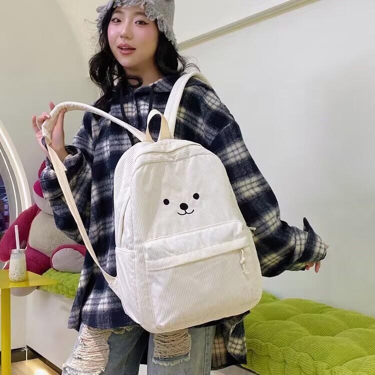 条绒双肩包女包2024秋冬季新款韩版简约街头潮流大容量休闲女背包