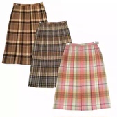 古着vintage孤品复古文艺日制格子百褶裙高腰羊毛呢中长裙半身裙5